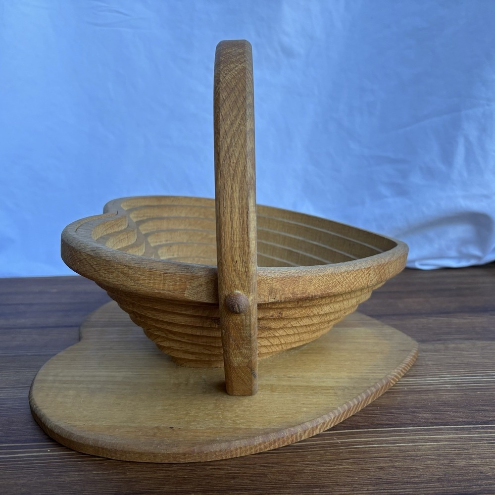 Folding Wood Heart Basket Accordion Collapsible Bowl Trivet Fruit Bread - Picture 3 of 11